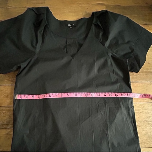 Madewell Black V-Neck Mini Dress Minimalist simple pockets Poplin cotton - Picture 10 of 12